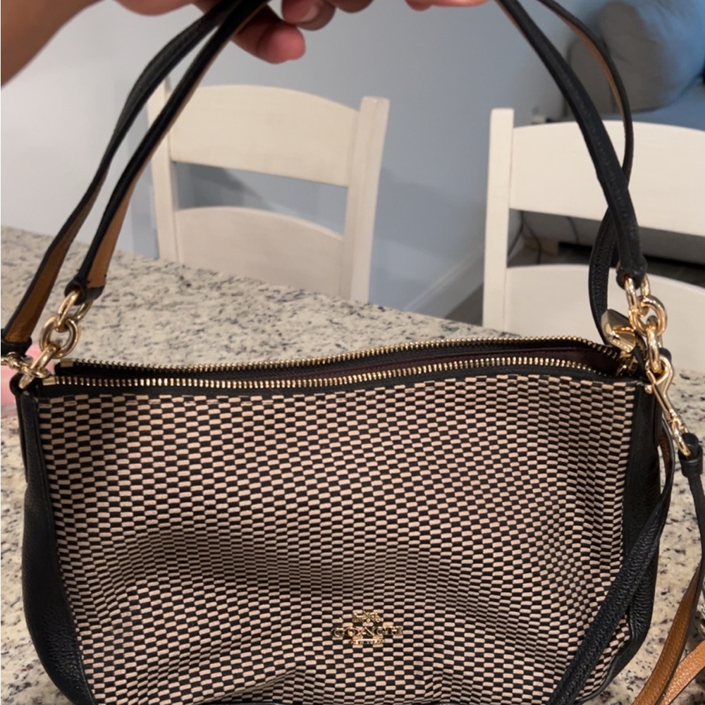 Coach Black and Tan Checkered Handbag